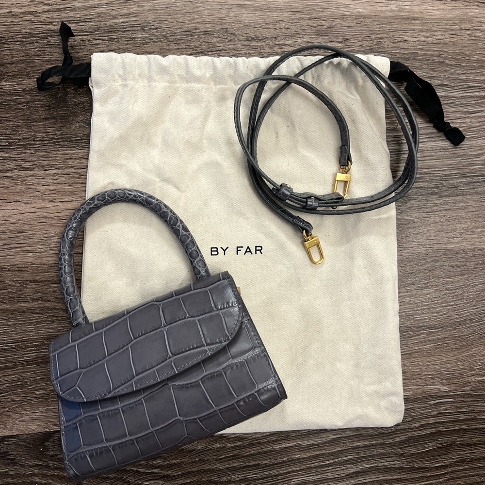 By FAR Mini Grey Croco Embossed Leather bag